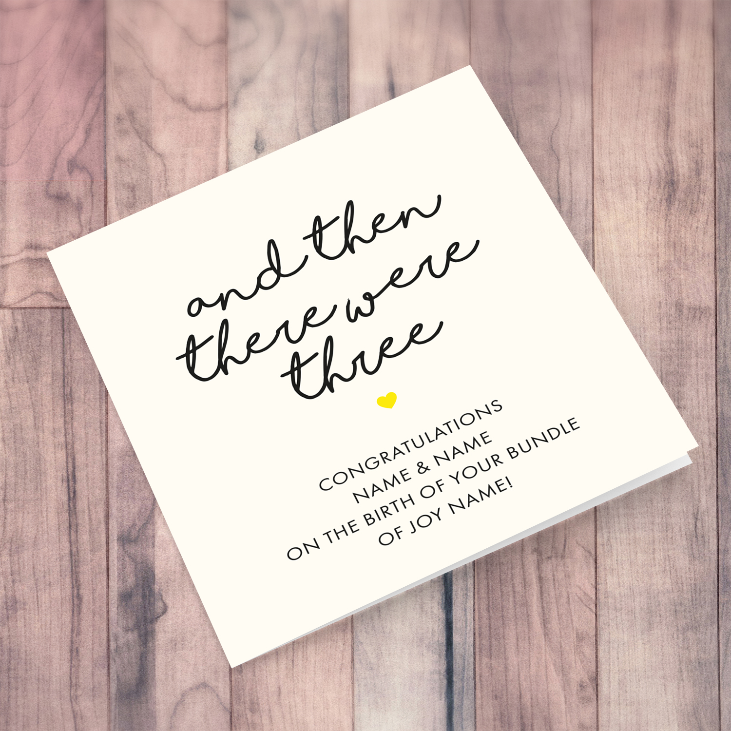 And then there were three - personalisable new born card in English