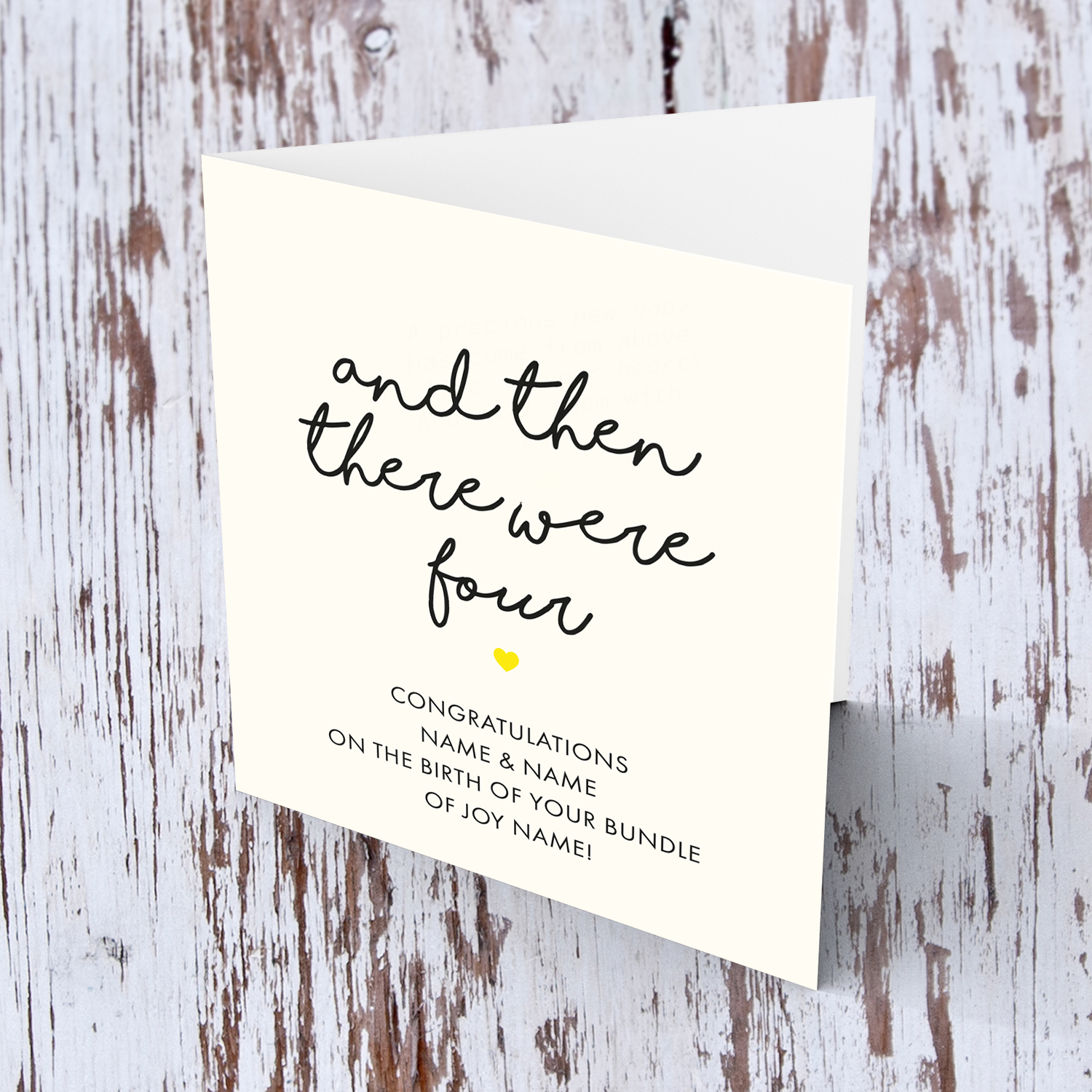 And then there were four - personalisable new born card in English