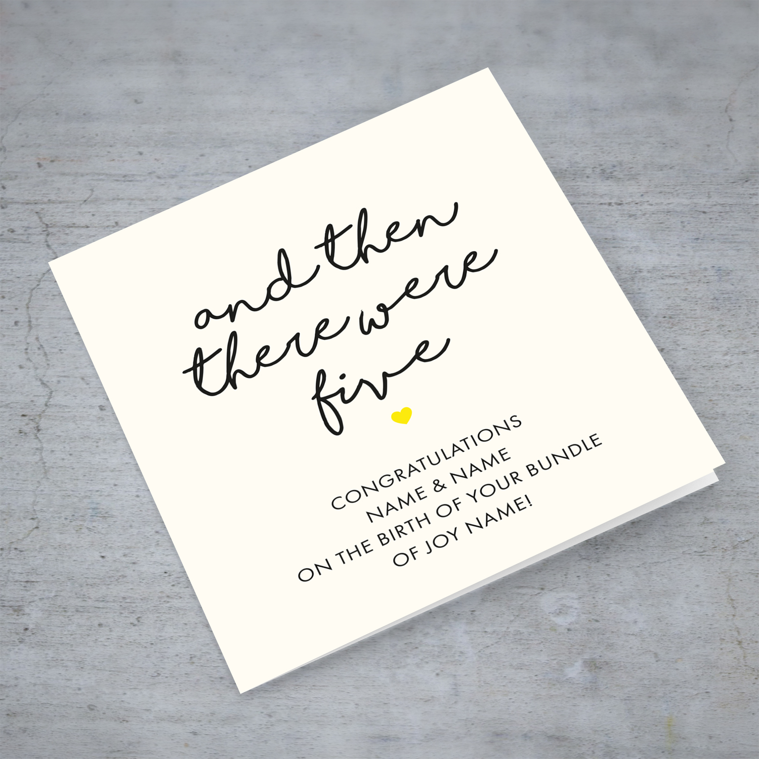 And then there were five - personalisable new born card in English