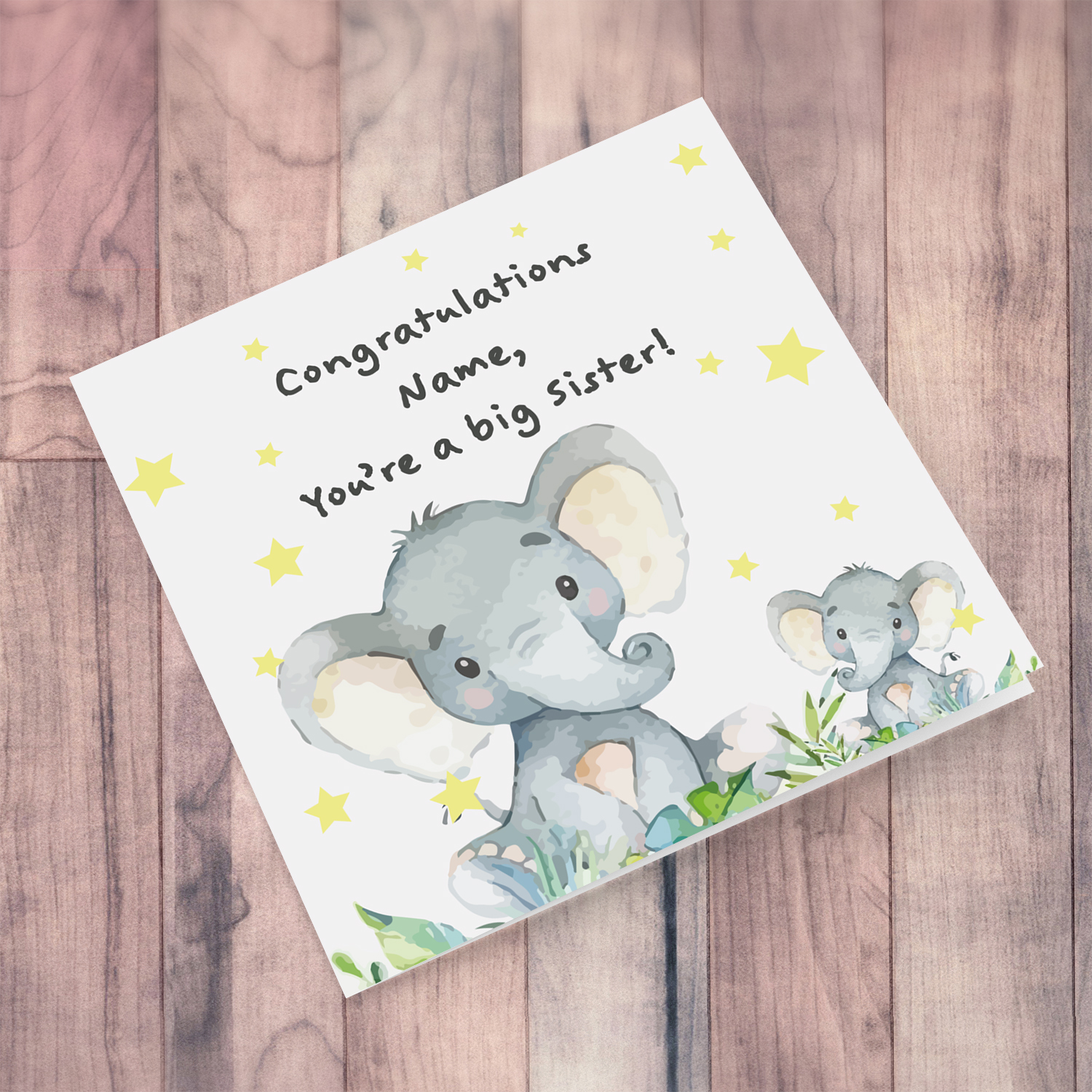 Elephant themed - You're a big sister (Personalisable) card, in English