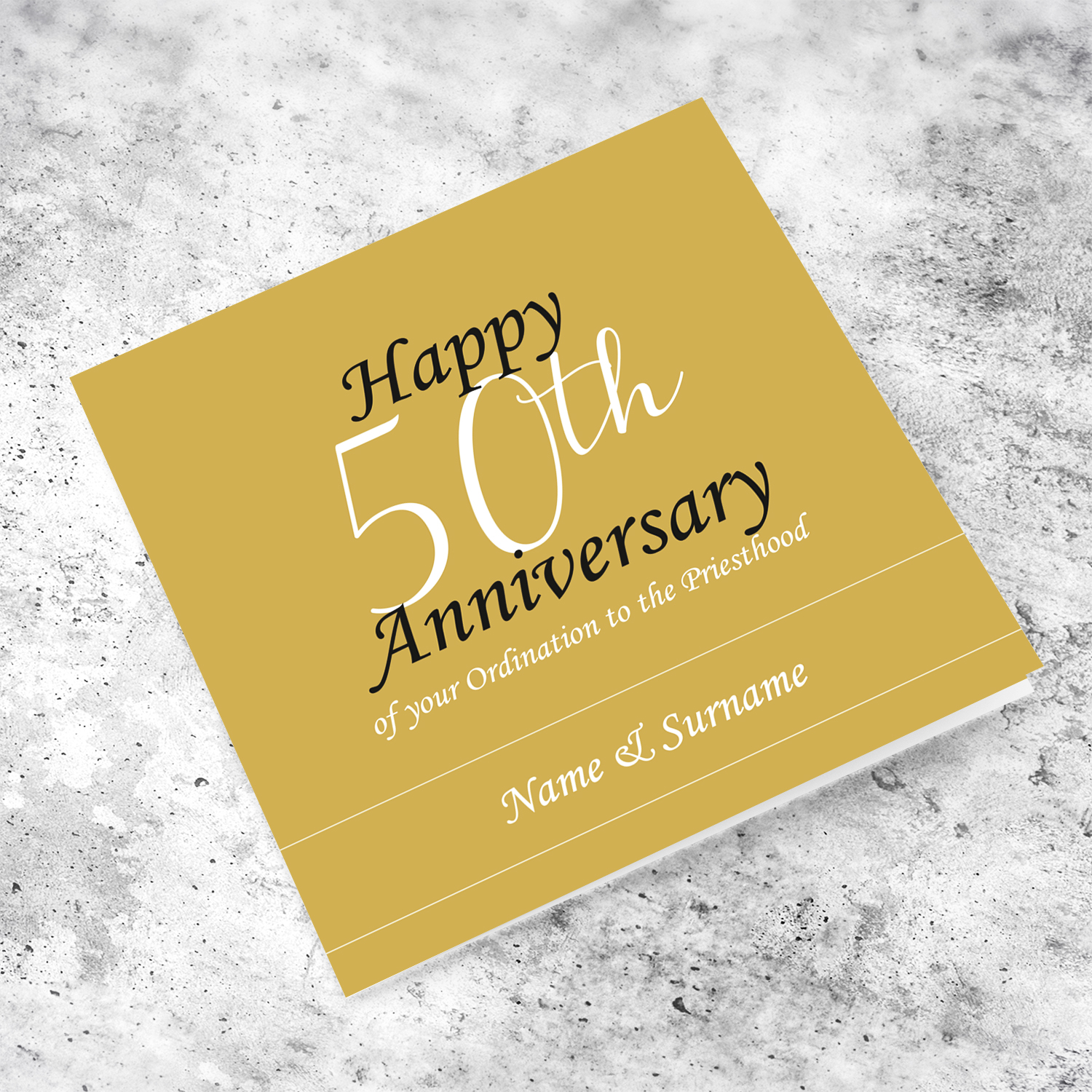 Golden background 50th Ordination Anniversary greeting card in English (Personalisable)