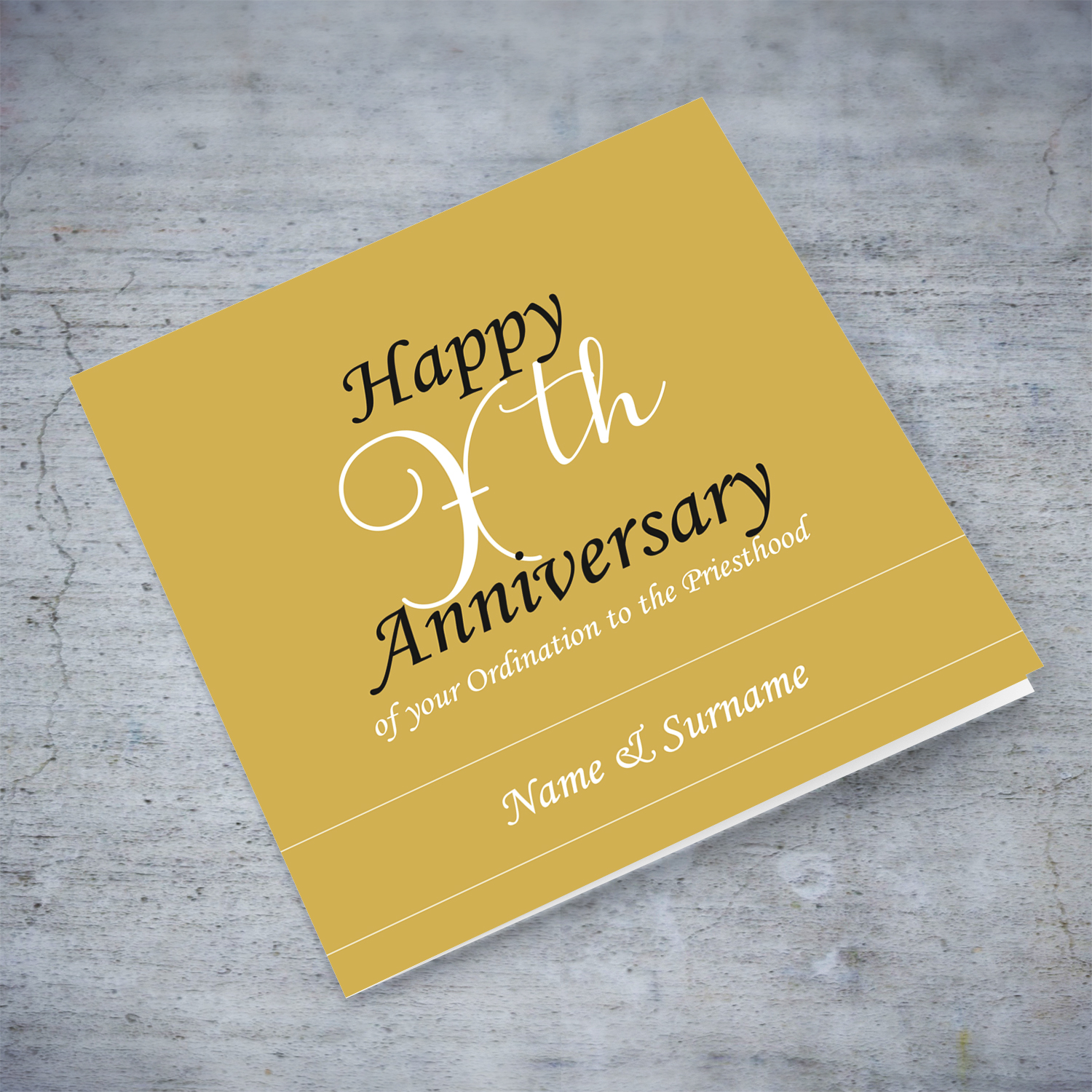 Golden background Ordination Anniversary greeting card in English (Personalisable)