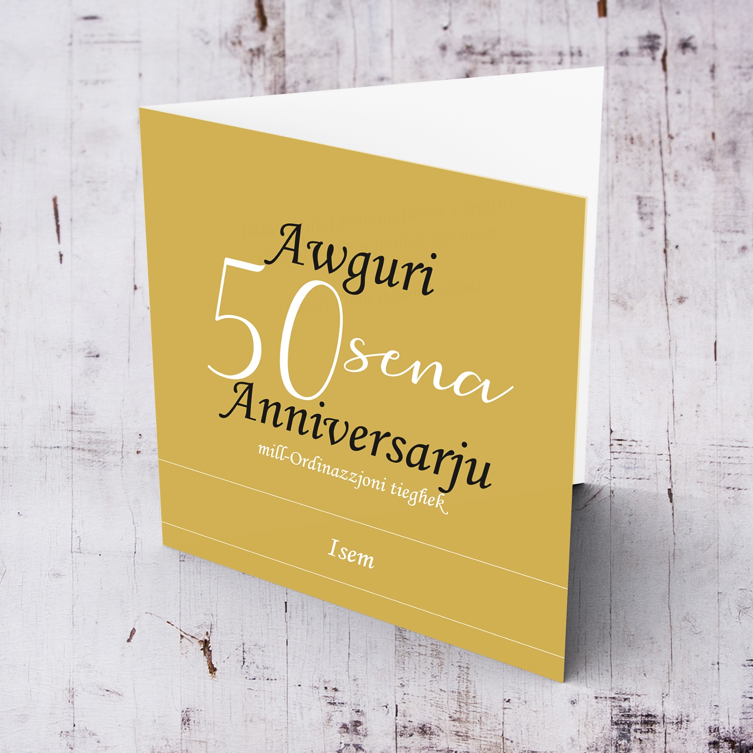 Golden background 50th Ordination Anniversary greeting card in Maltese (Personalisable)