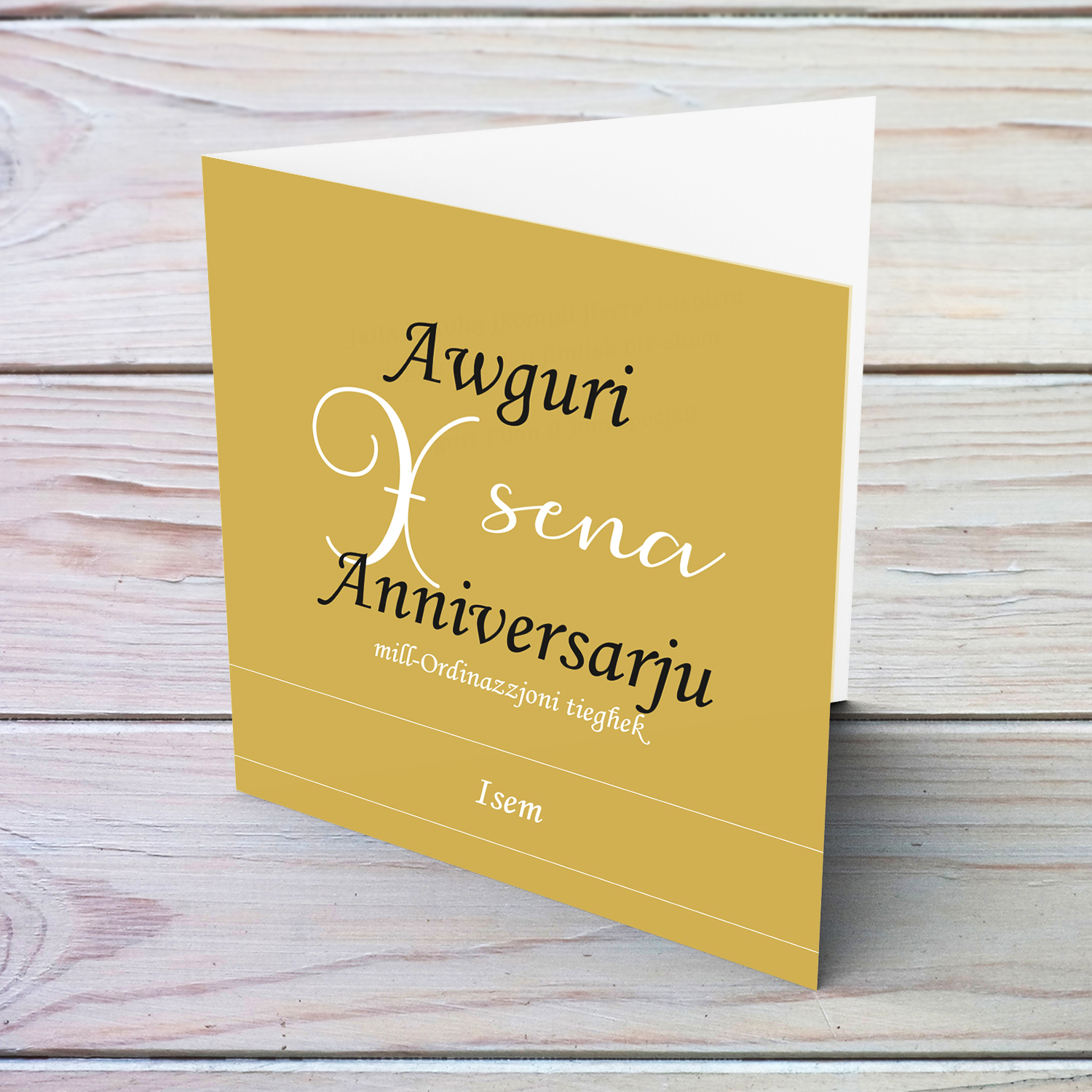 Golden background Ordination Anniversary greeting card in Maltese (Personalisable)