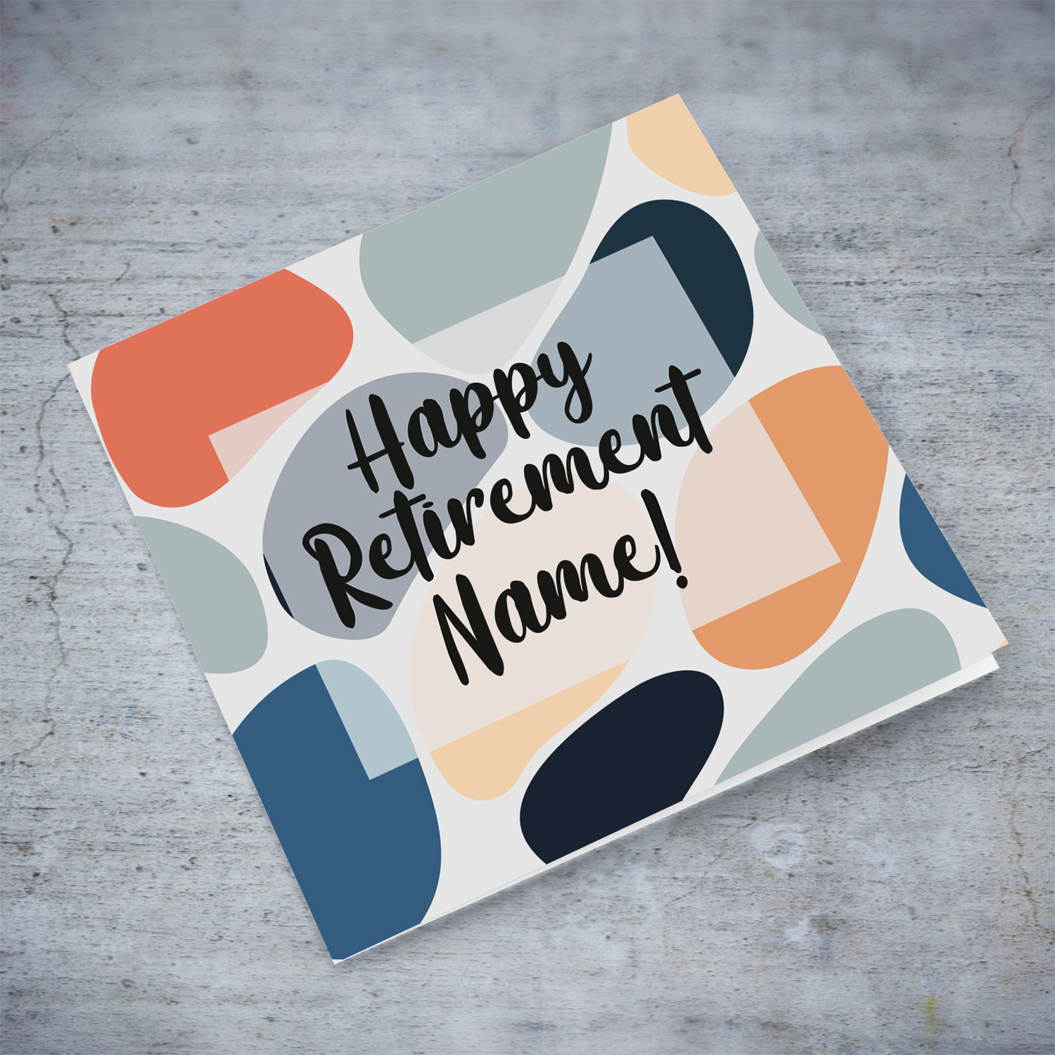Happy Retirement card with different coloured pebbled background in English (Personalisable)