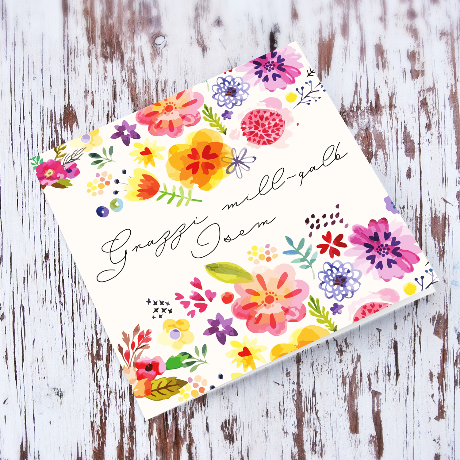 Colourful floral thank you card in Maltese (Personalisable)