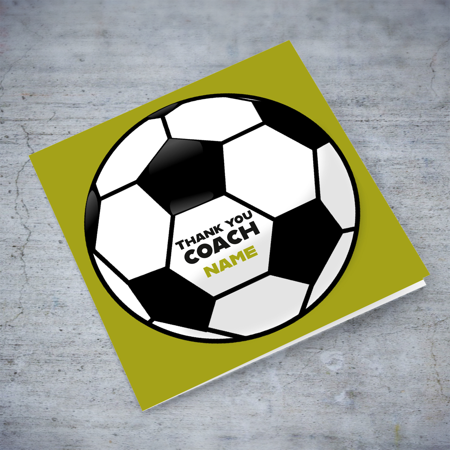 Thank you card for Football coach in "greenish" background in English (Personalisable)