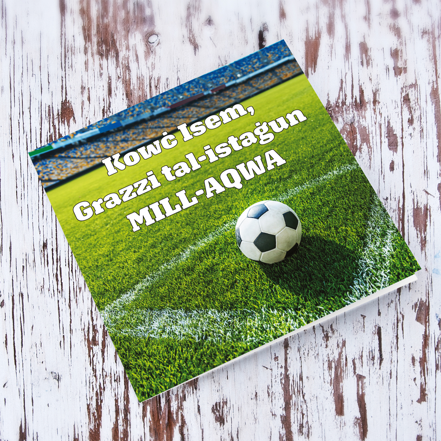 Football ground themed thank you card for football coach in Maltese