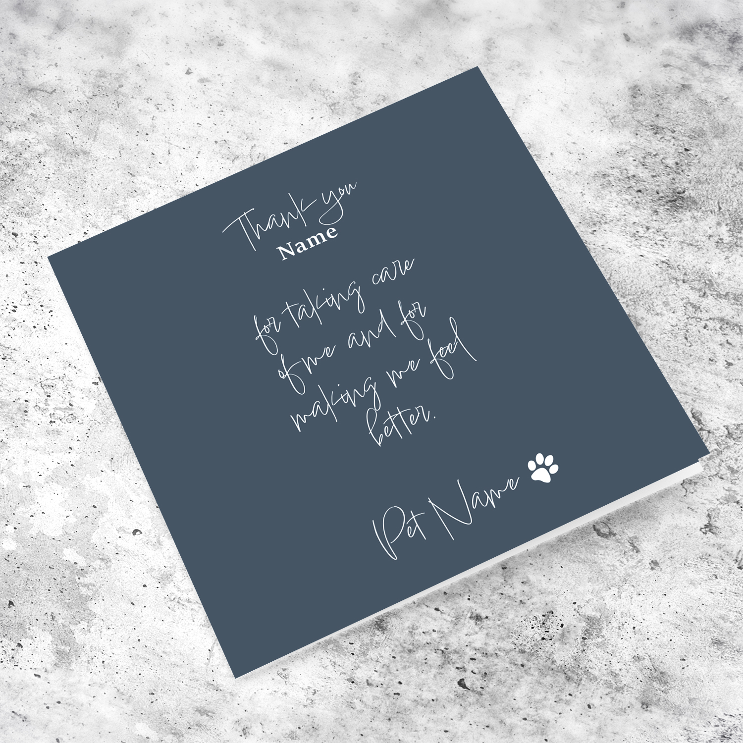 Thank you card in dark background and white text, in English (Personalisable)