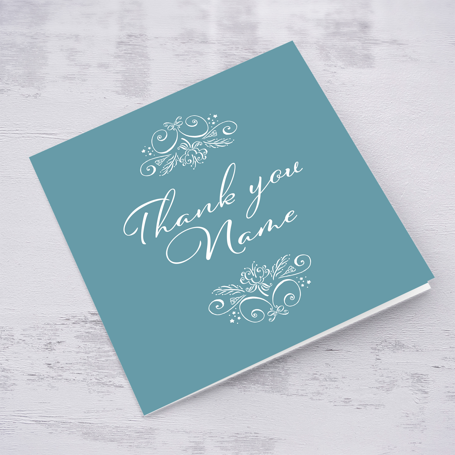 Elegant neutral & unisex thank you card in neutral colour and white decor and text in English (Blank on the inside)