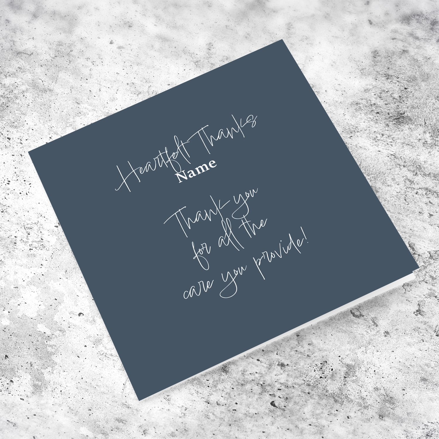 Thank you card for caring professionals (ex. Doctors, nurses, consultants, carers etc) in dark background and white text in English