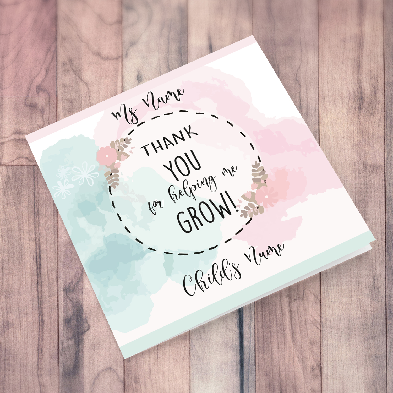 Pastel Coloured background thank you card for Carer/ Teacher or LSE in English (personalisable)