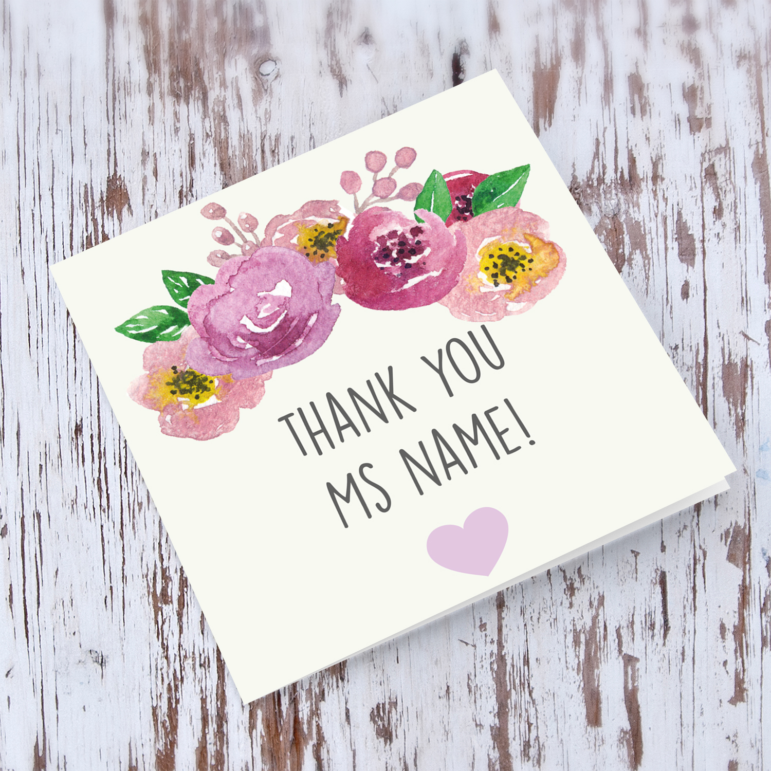 Floral themed thank you card for teacher / lse / carer / school related staff etc.. in English (personalisable)