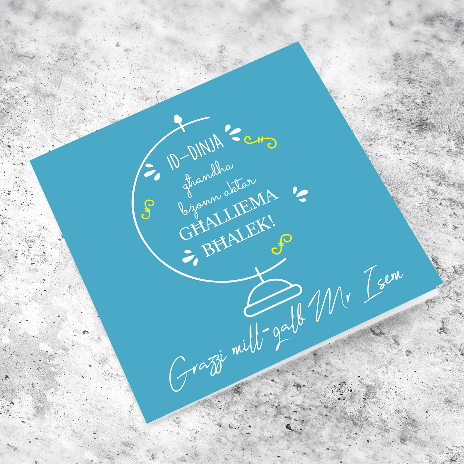 Thank you card for teacher with blue tones in Maltese (personalisable)
