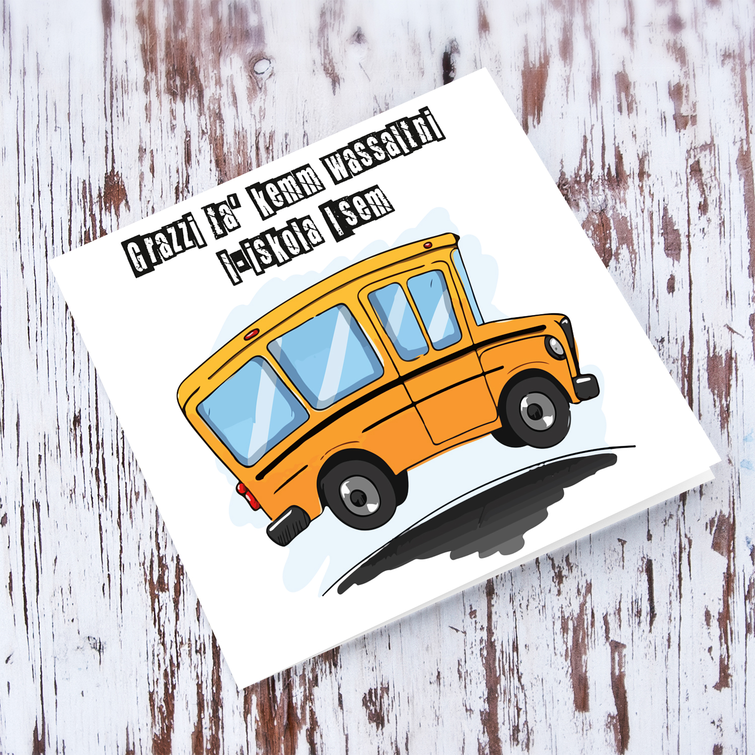 School Van themed thank you card for driver in Maltese (personalsiable)