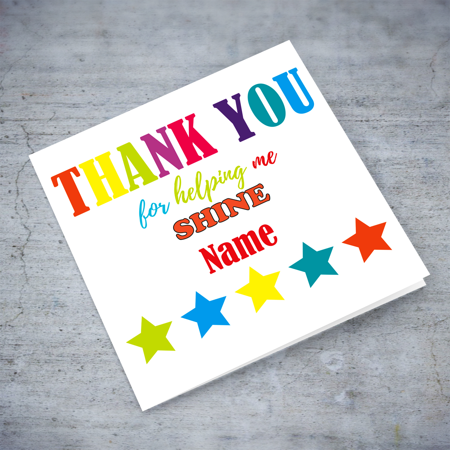 Colourful thank you card for Carer / Teacher / LSE / Childcare with stars in English (Personalisable)