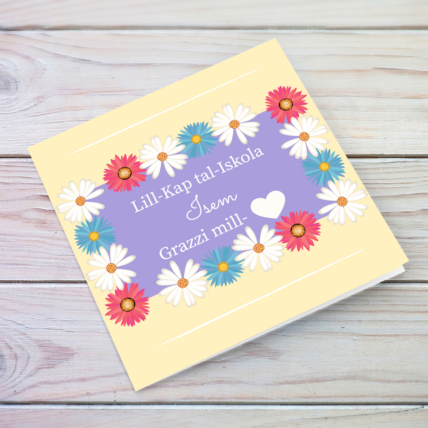 Colourful flowery thank you card for Head of School in Maltese