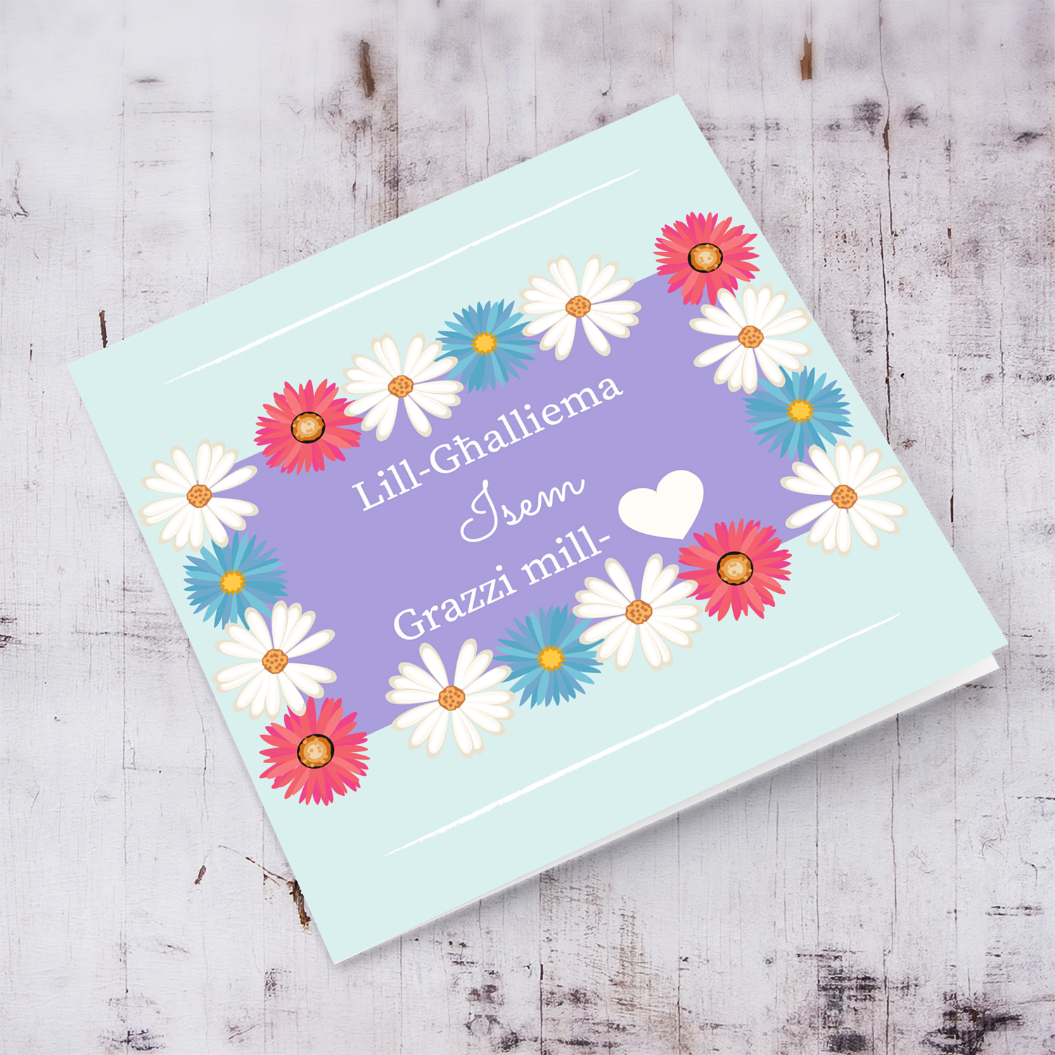 Colourful flowery thank you card for Teacher in Maltese (Female)