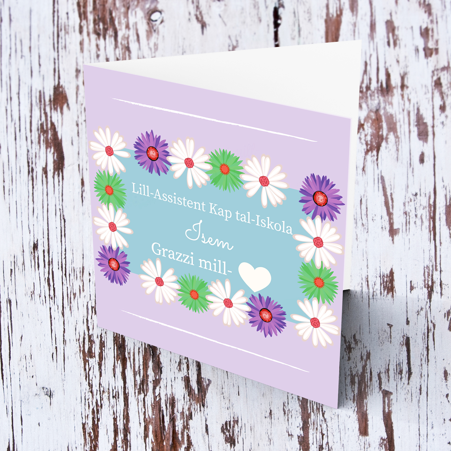 Colourful flowery thank you card for Assistant Head of School in Maltese