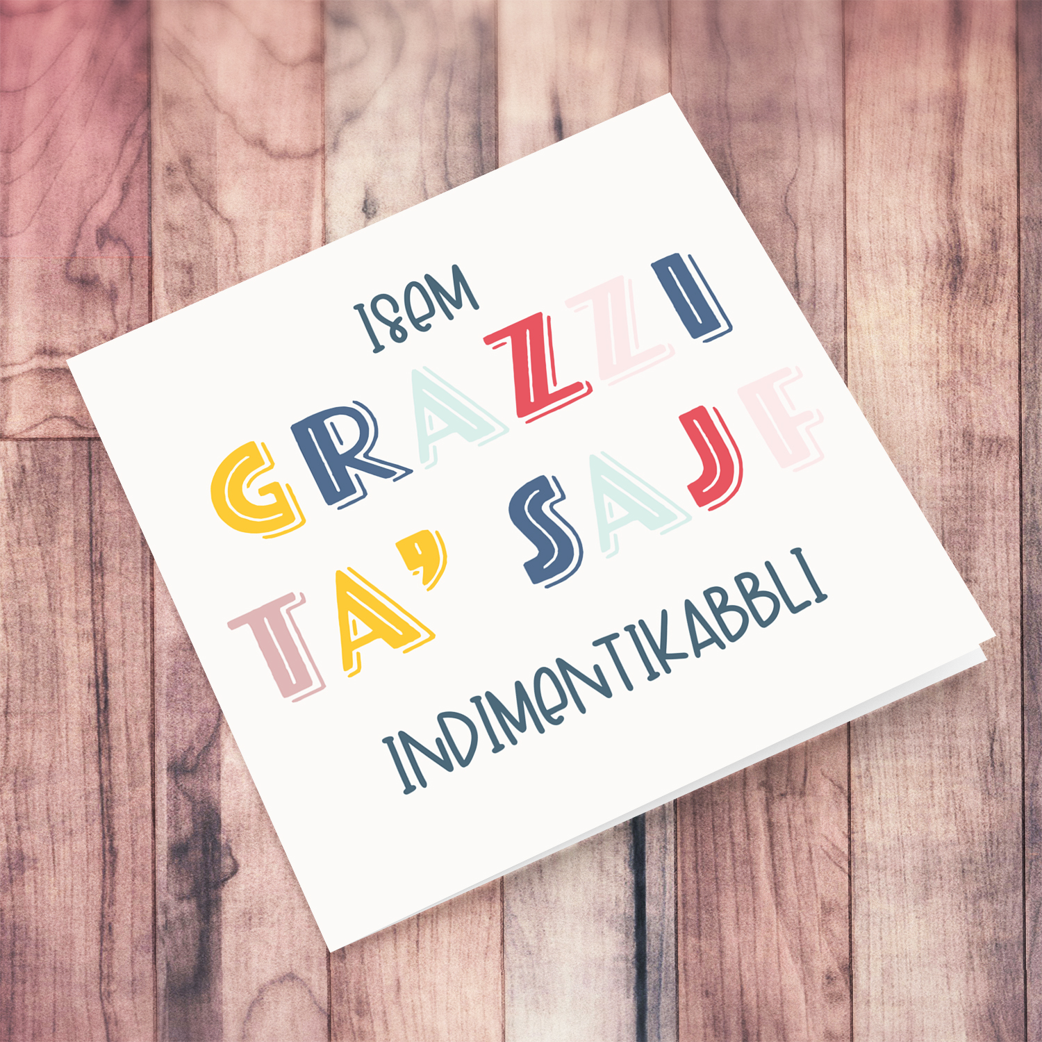 Thank you card for Summer School Teachers in colourful text in Maltese (Personalisable & Unisex)