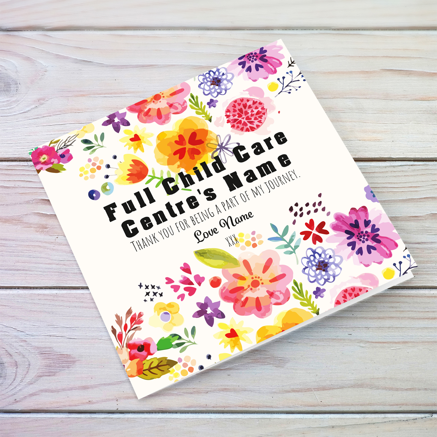 Floral thank you card for Child Care Centre in English (Personalisable)