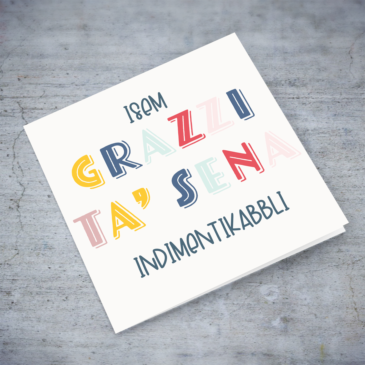 Thank you card for School Staff in colourful text in Maltese (Personalisable & Unisex)