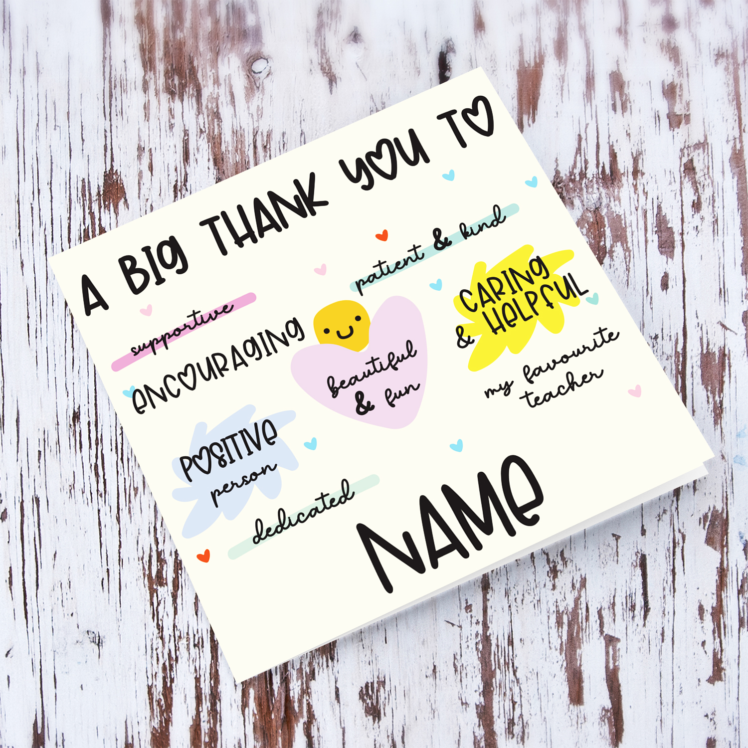 A beautiful thank you card for a great teacher with special and meaningful words in English (Personalisable)