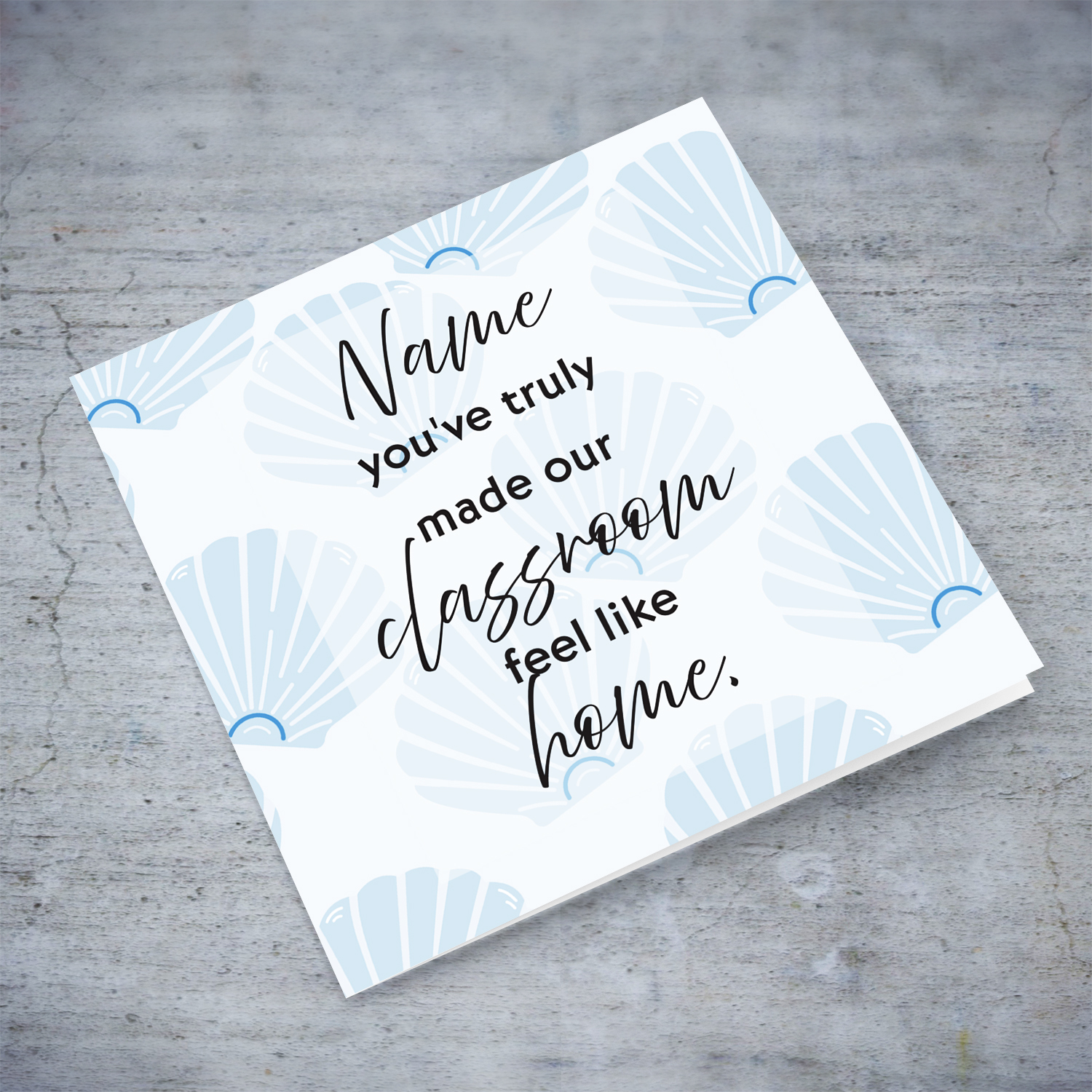 A beautiful light blue shelled background thank you card for teacher / l.s.e in English (Personalisable)