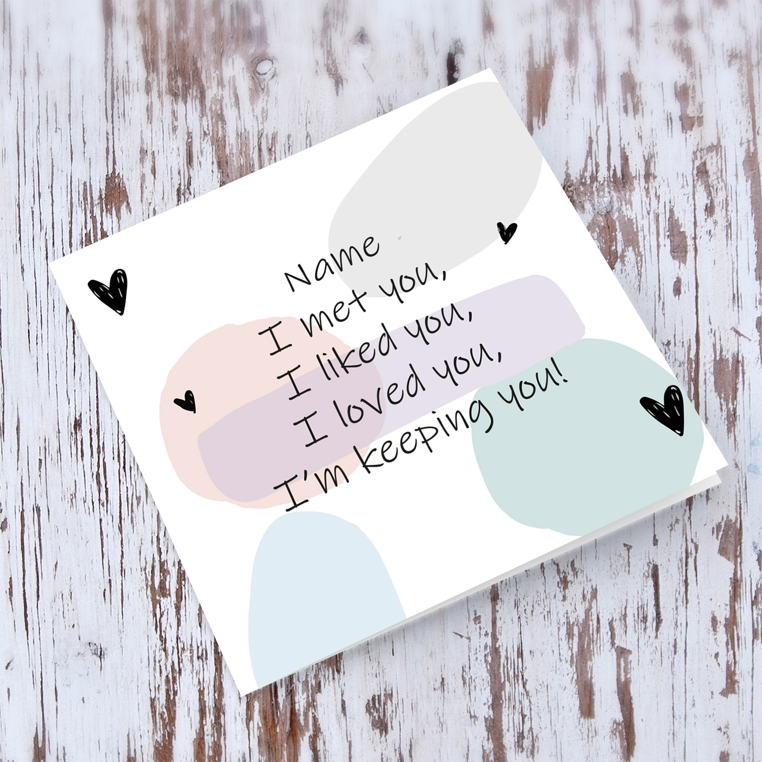 Valentine's Day personalisable card with pastel background and special message in English