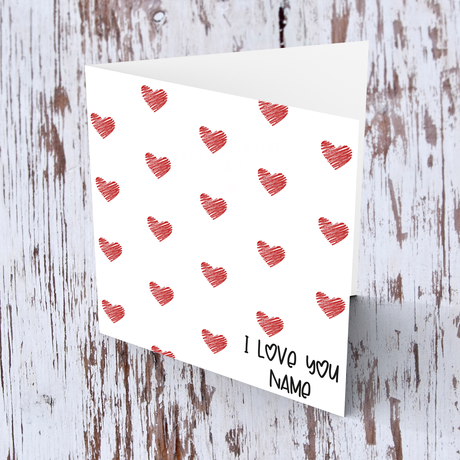 Red hearts personalisable Valentine's card in English