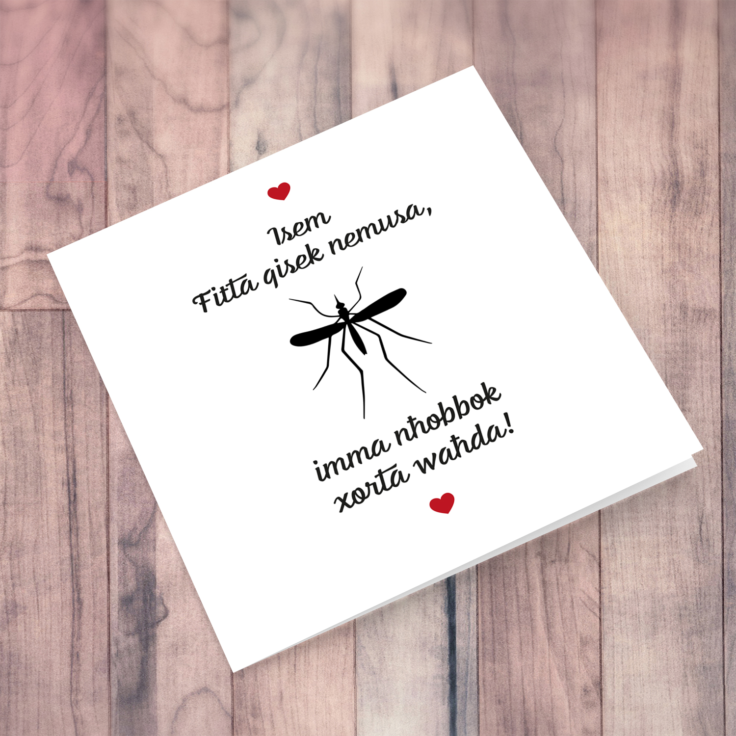 Funny mosquito personalisable Valentine's Card in Maltese