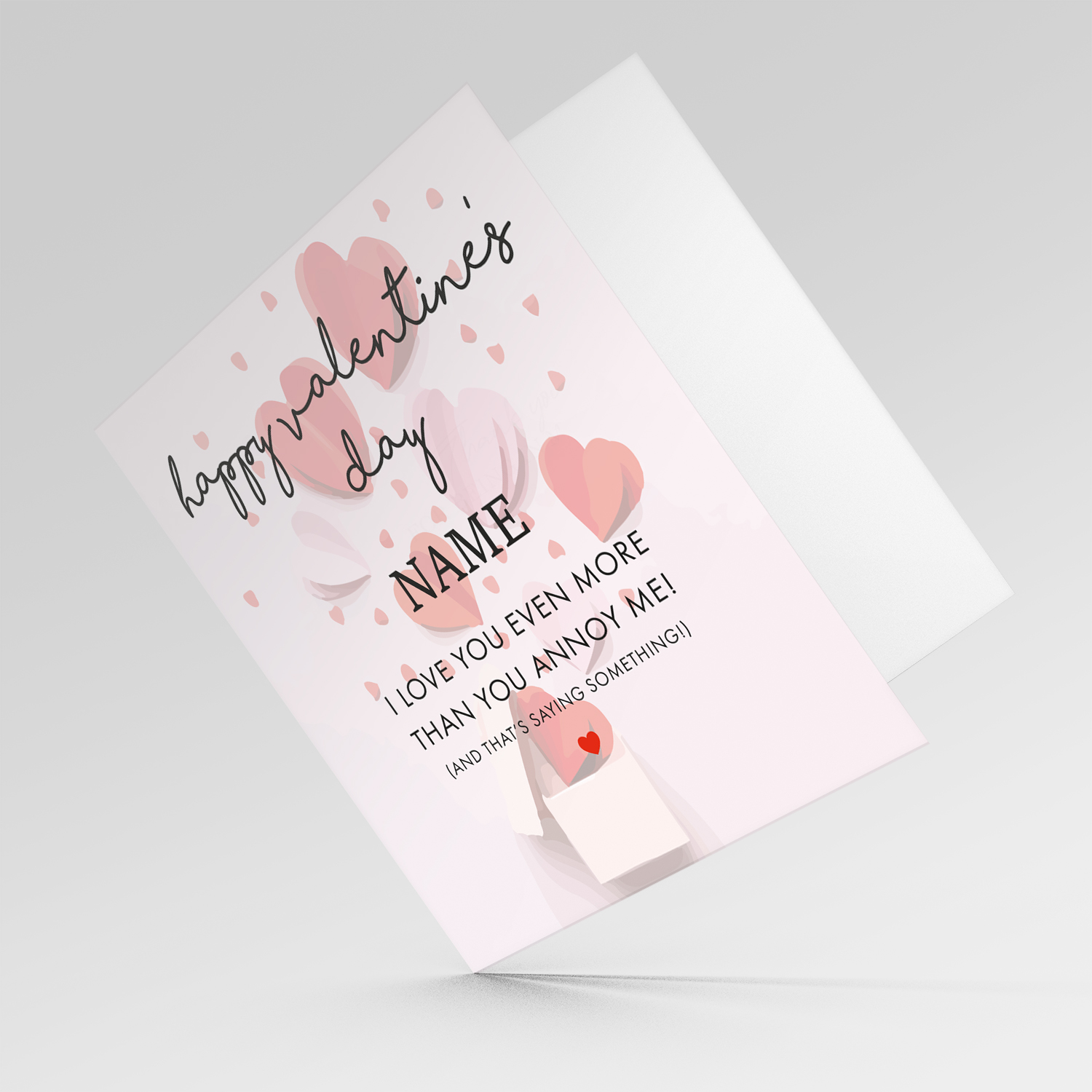 Funny personalisable Valentine's Card with scattered hearts in English
