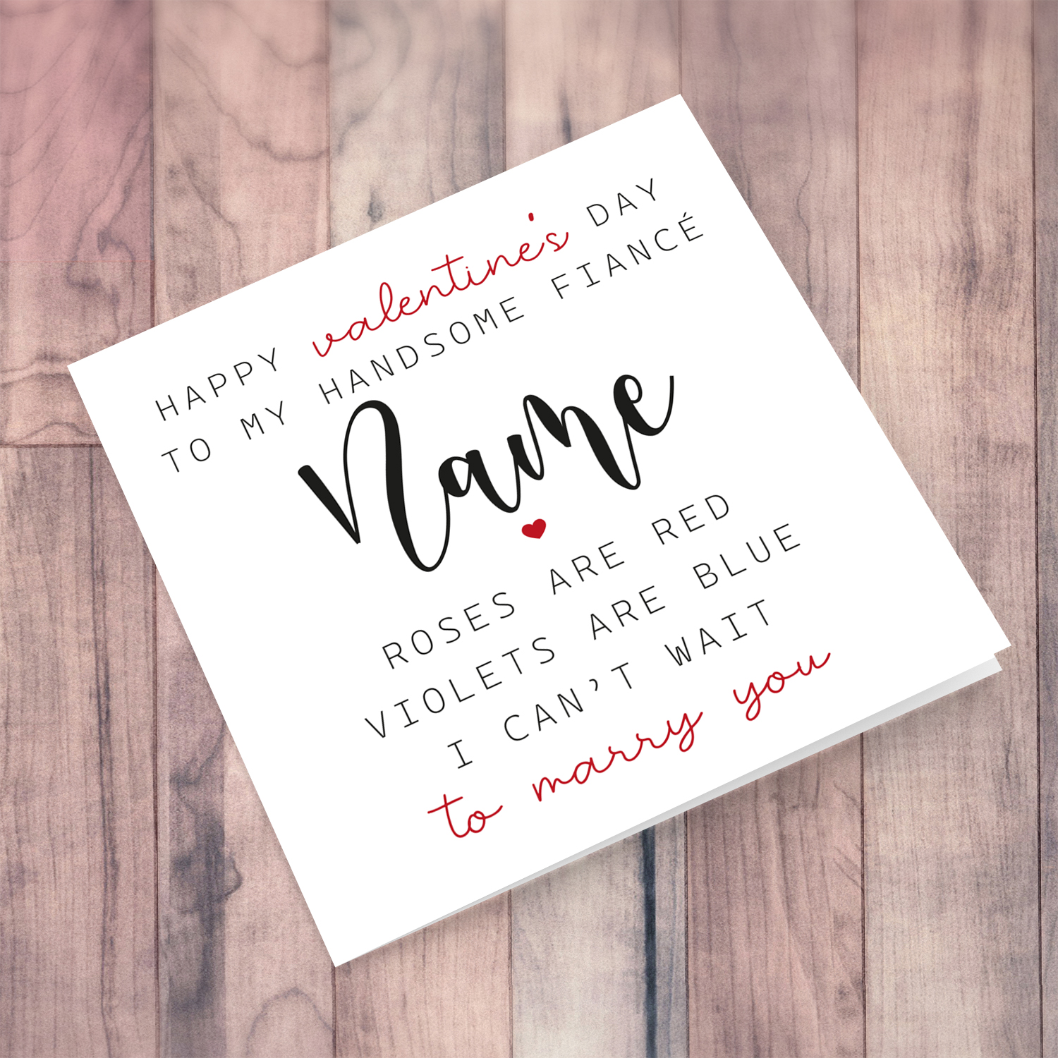 Fiance' personalisable Valentine's Card in English