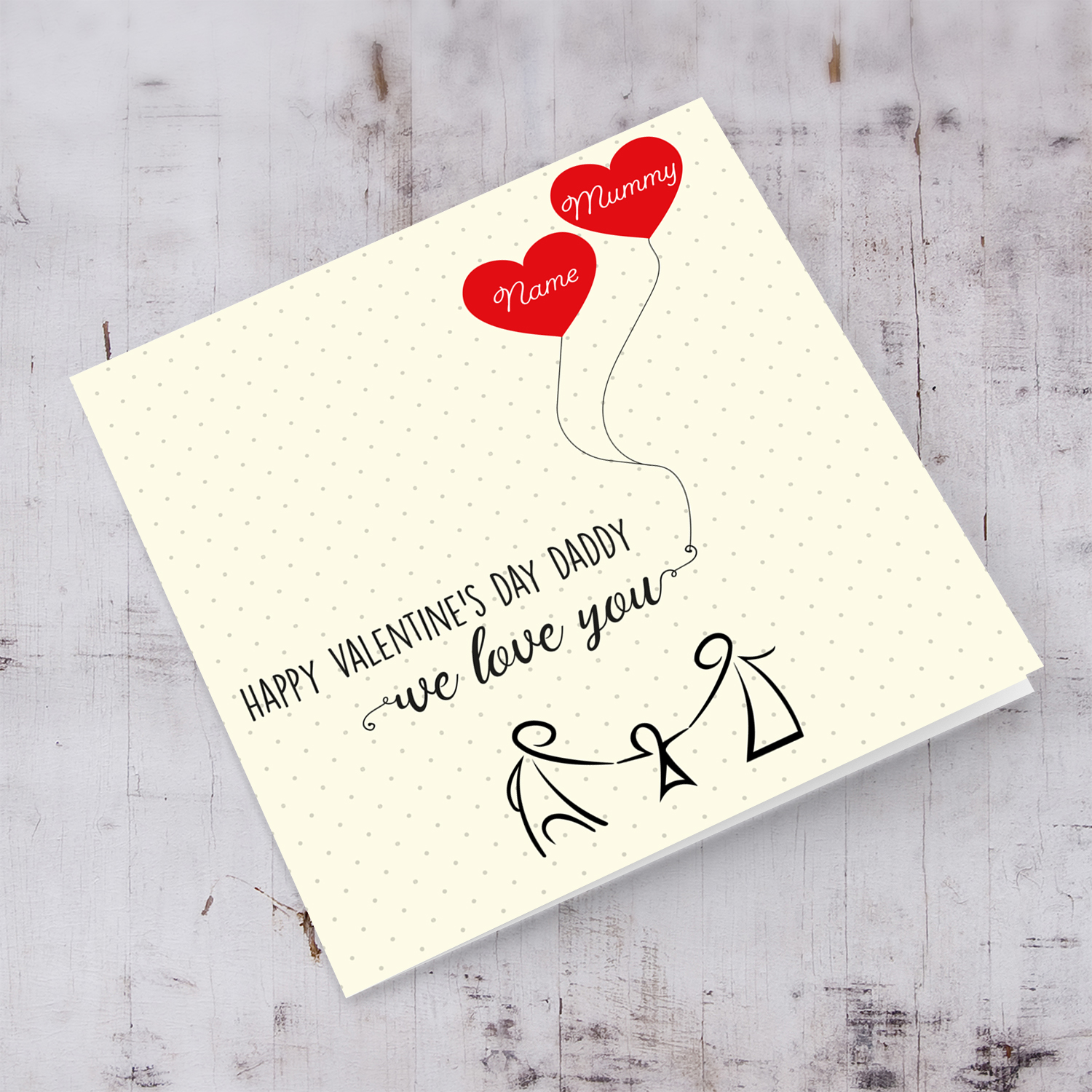 Family themed Valentine's Card with red heart and one child in English (Personalisable)