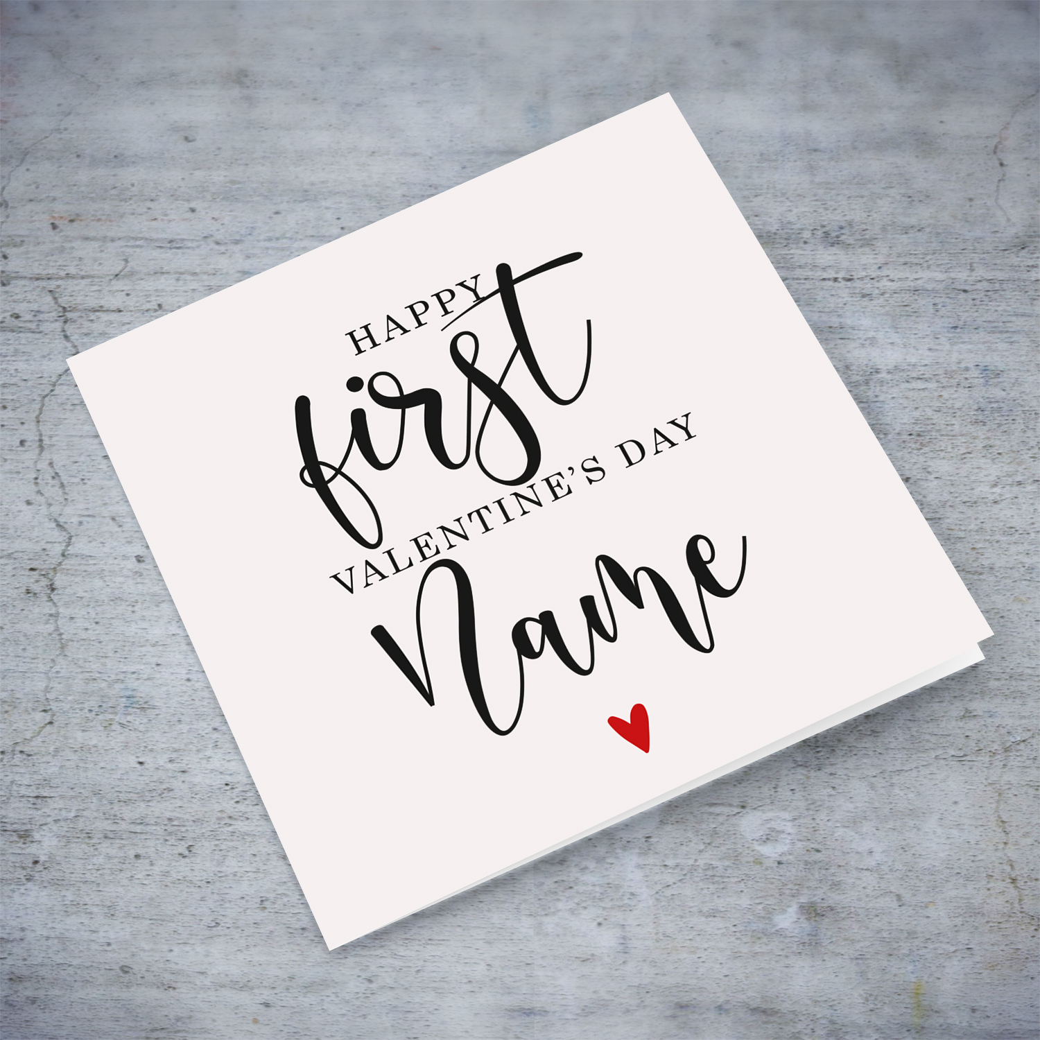 First Valentines together greeting card in neutral background with red heart in English (Personalisable)