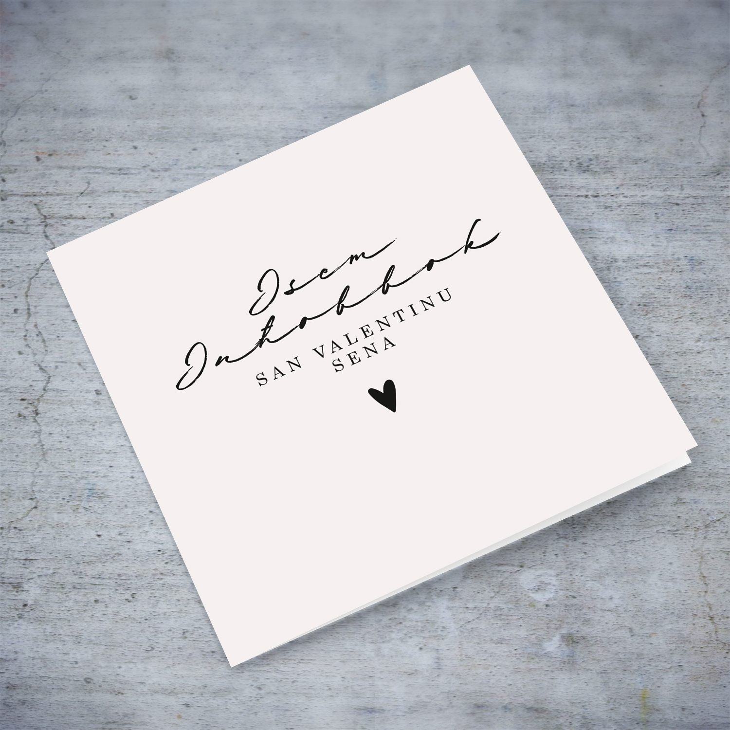 Elegant minimalistic valentine's card with black heart and neutral background in Maltese (Personalisable)