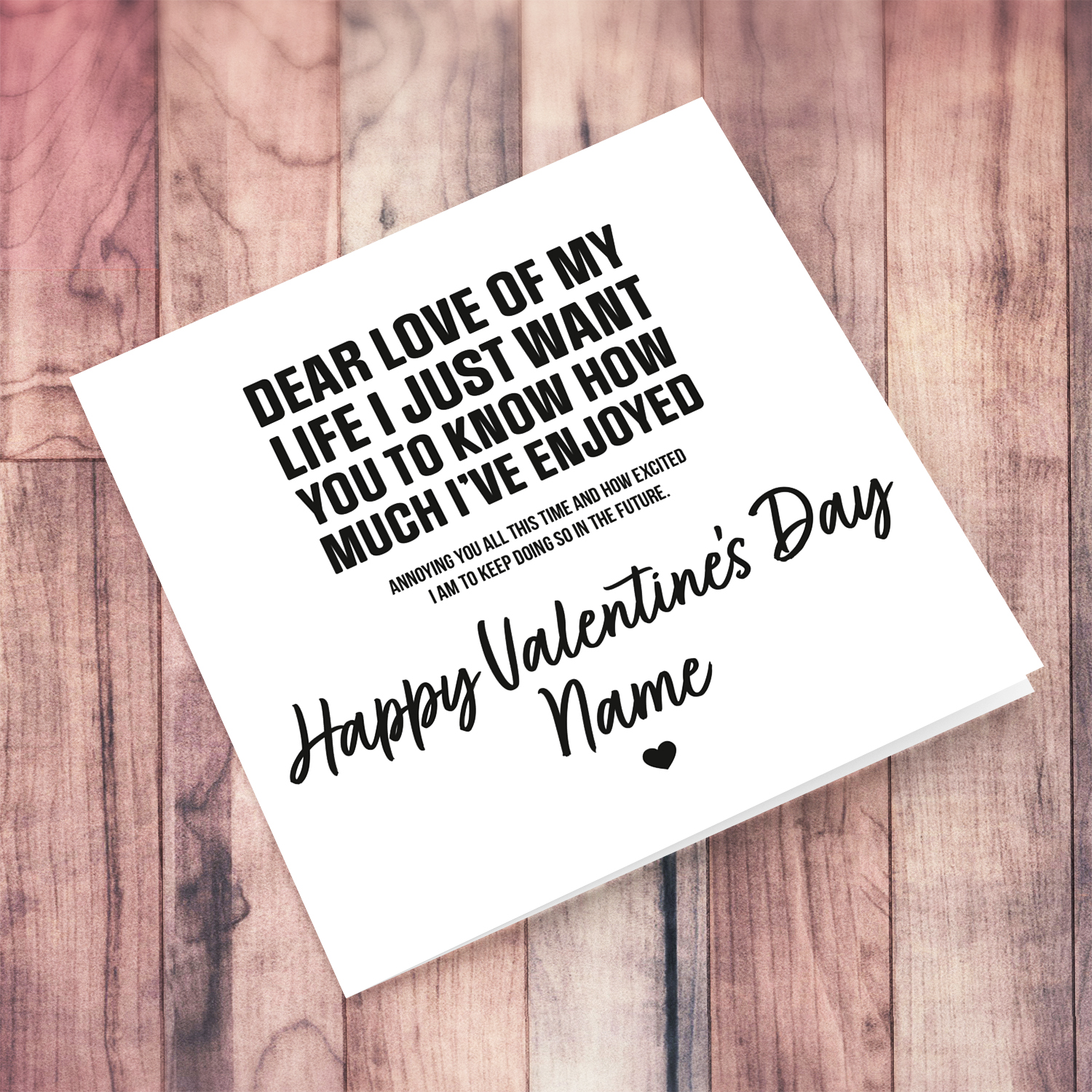 Funny minimalist Valentine's day card in black text in English (Unisex & Personalisable)