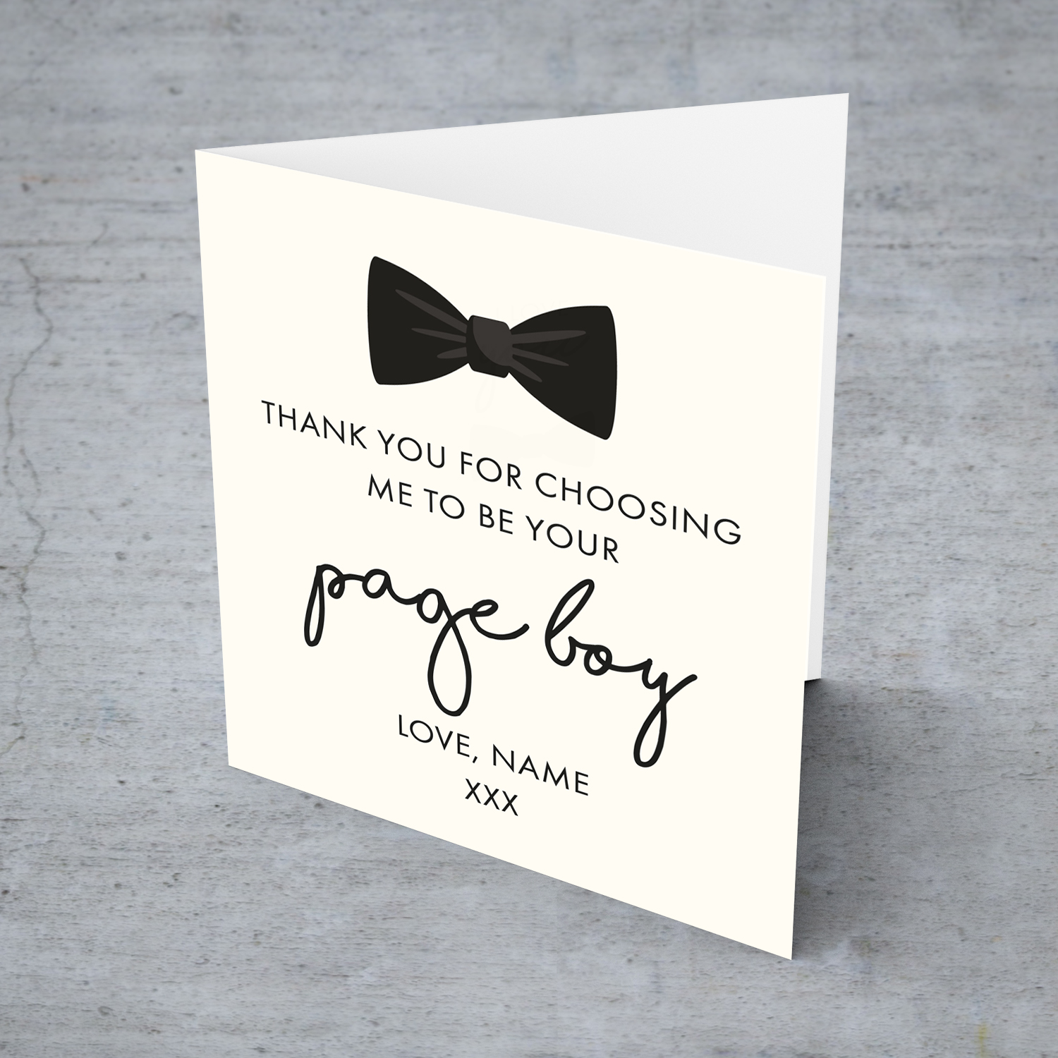 Cute bow pageboy personalisable card (from pageboy to couple) Wedding card in English