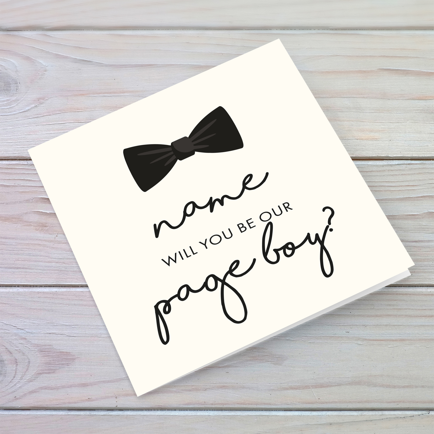 Cute bow themed will you be our page boy personalisable card  in English