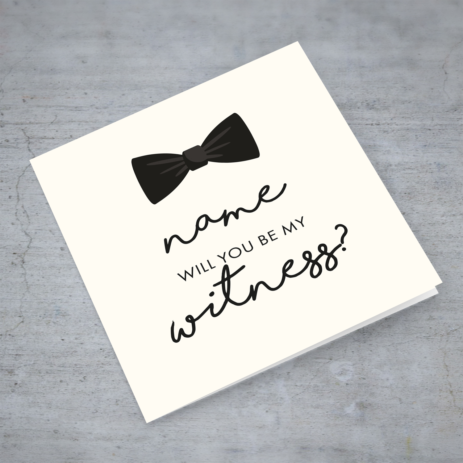 Cute bow themed will you be my witness personalisable card in English