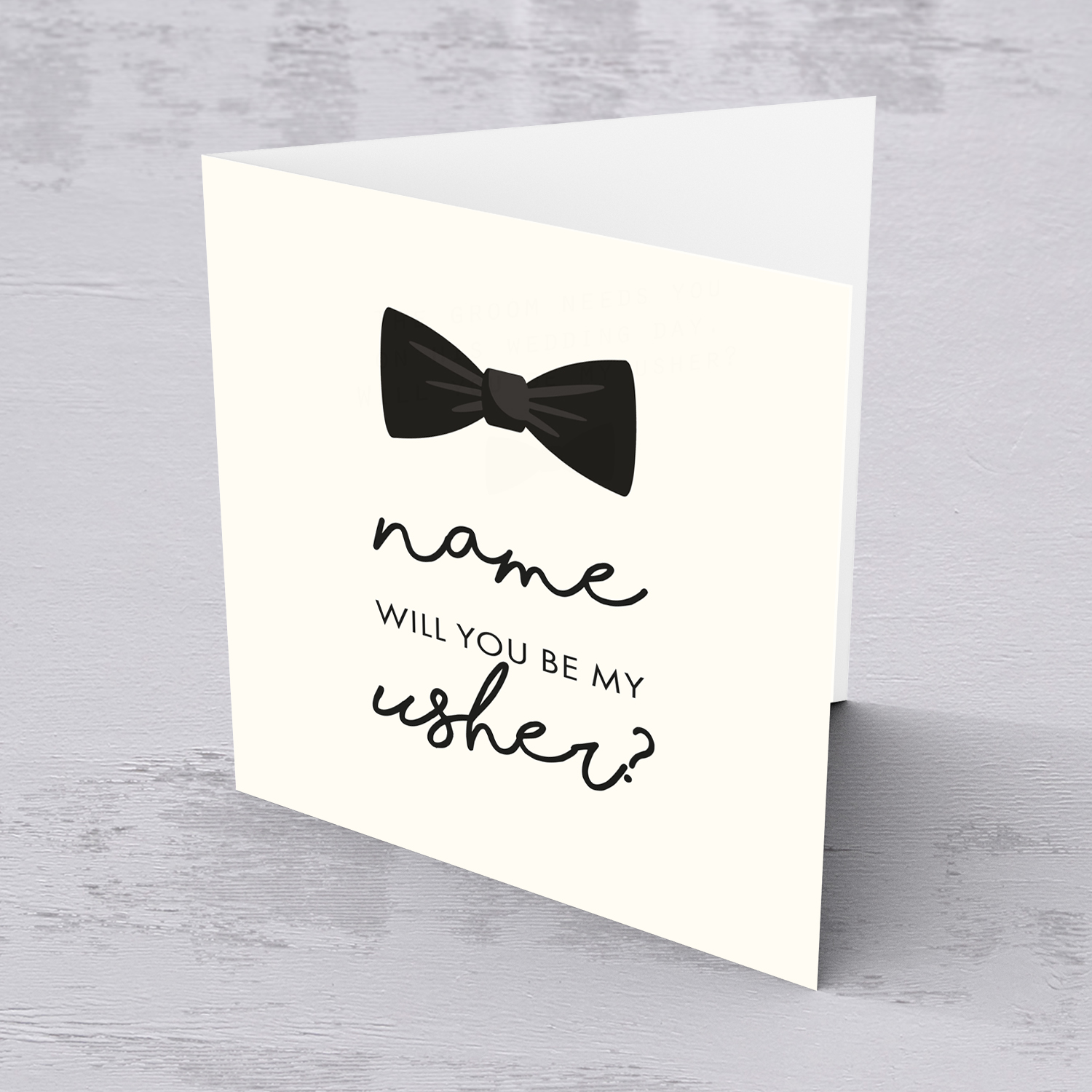 Cute bow themed will you be my usher personalisable card in English