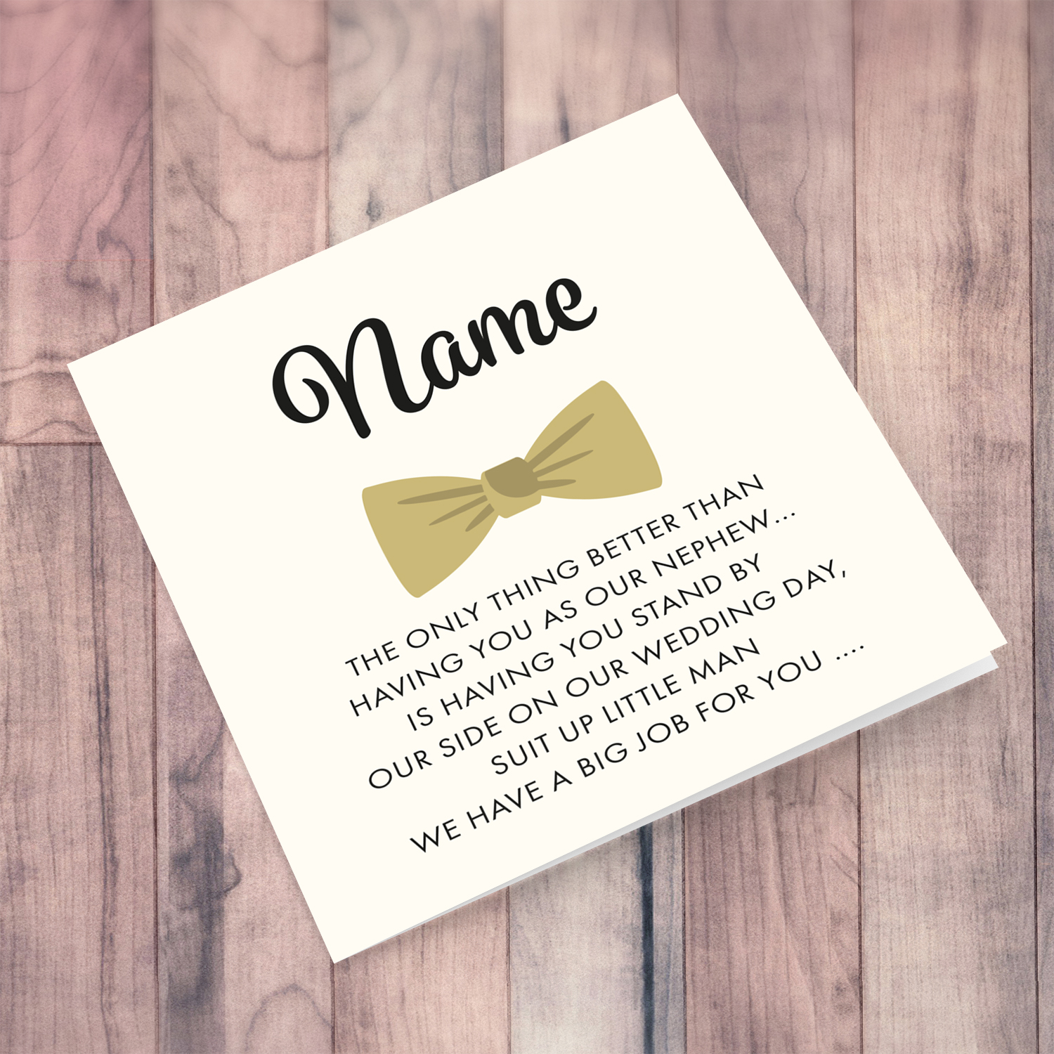 Will you be our Ring bearer - personalised bridal party card in English for nephew