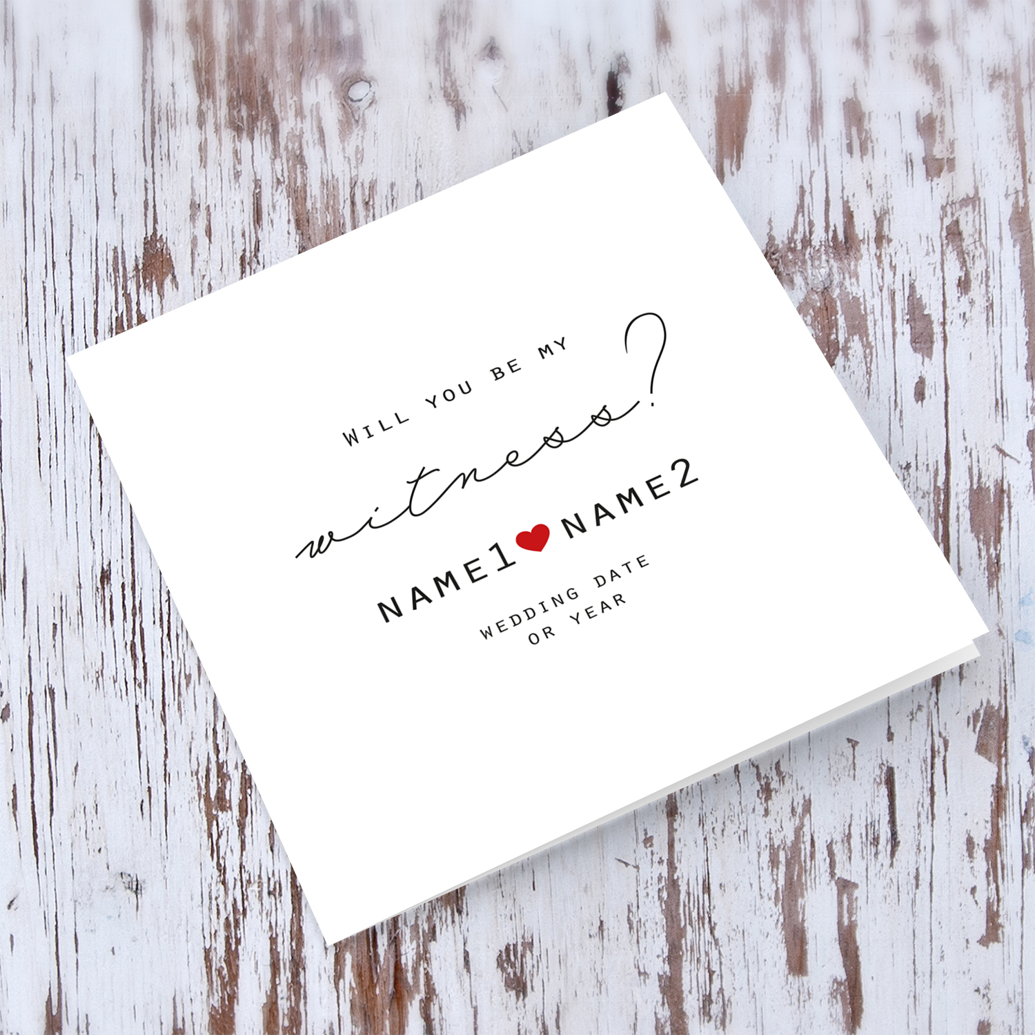 Will you be my witness - minimalist bridal party card with red heart (Personalisable) 