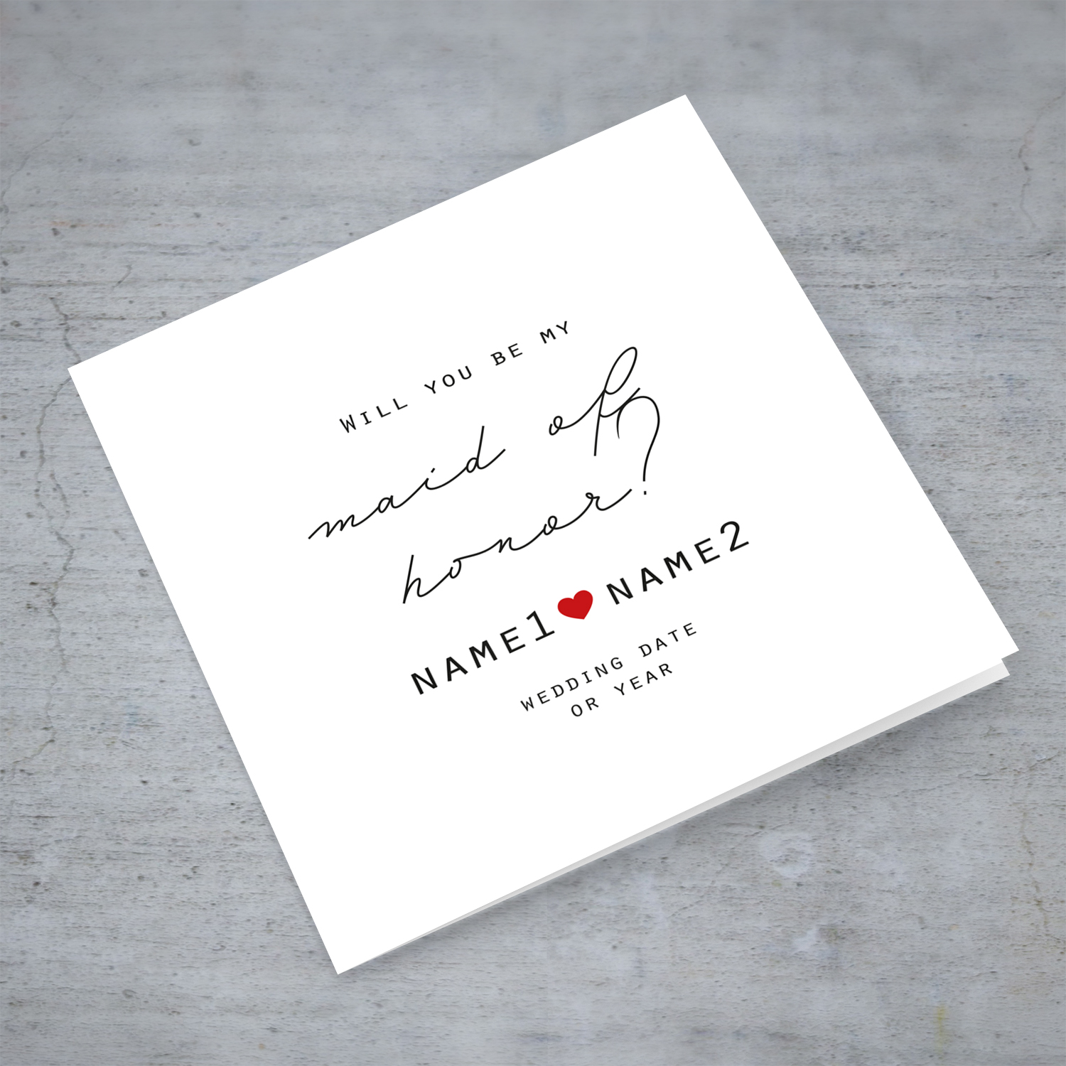 Will you be my maid of honor - minimalist bridal party card with red heart (Personalisable)