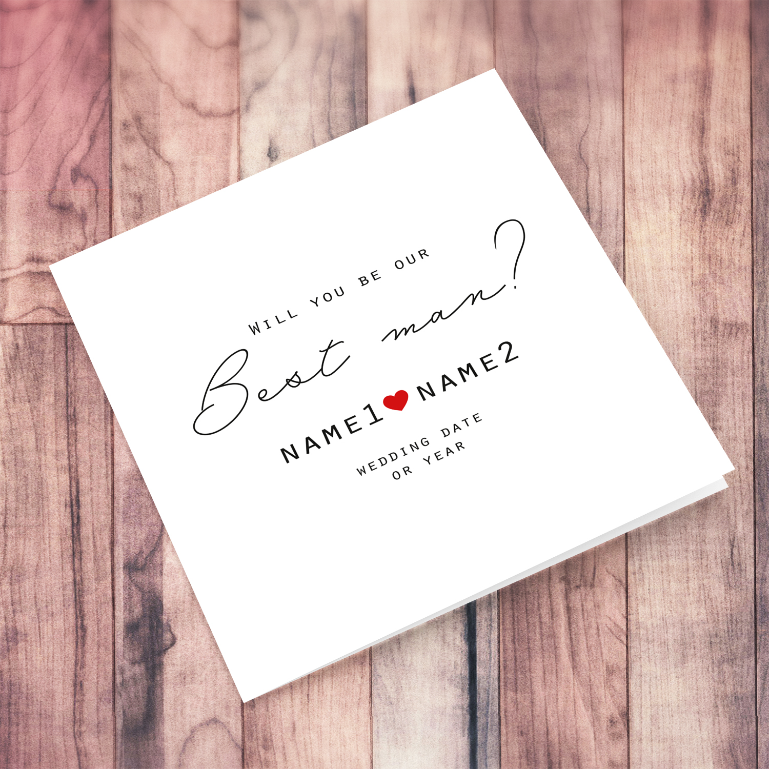 Will you be our bestman  - minimalist bridal party card with red heart (Personalisable) 