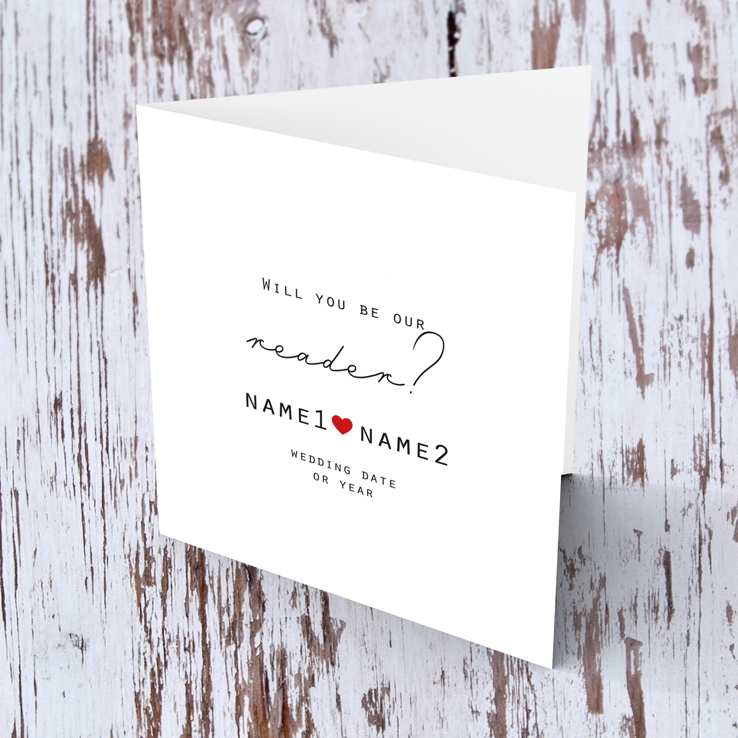 Will you be our reader - minimalist bridal party card with red heart (Personalisable) 