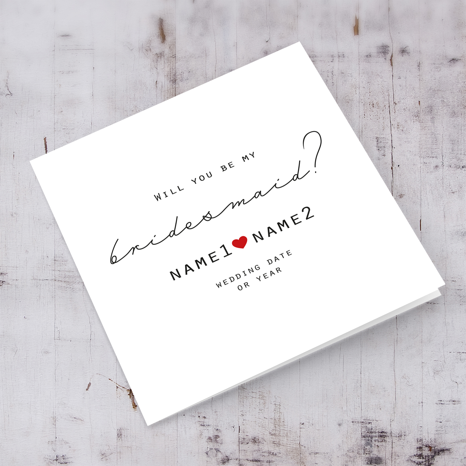 Will you be my bridesmaid - minimalist bridal party card with red heart (Personalisable) 
