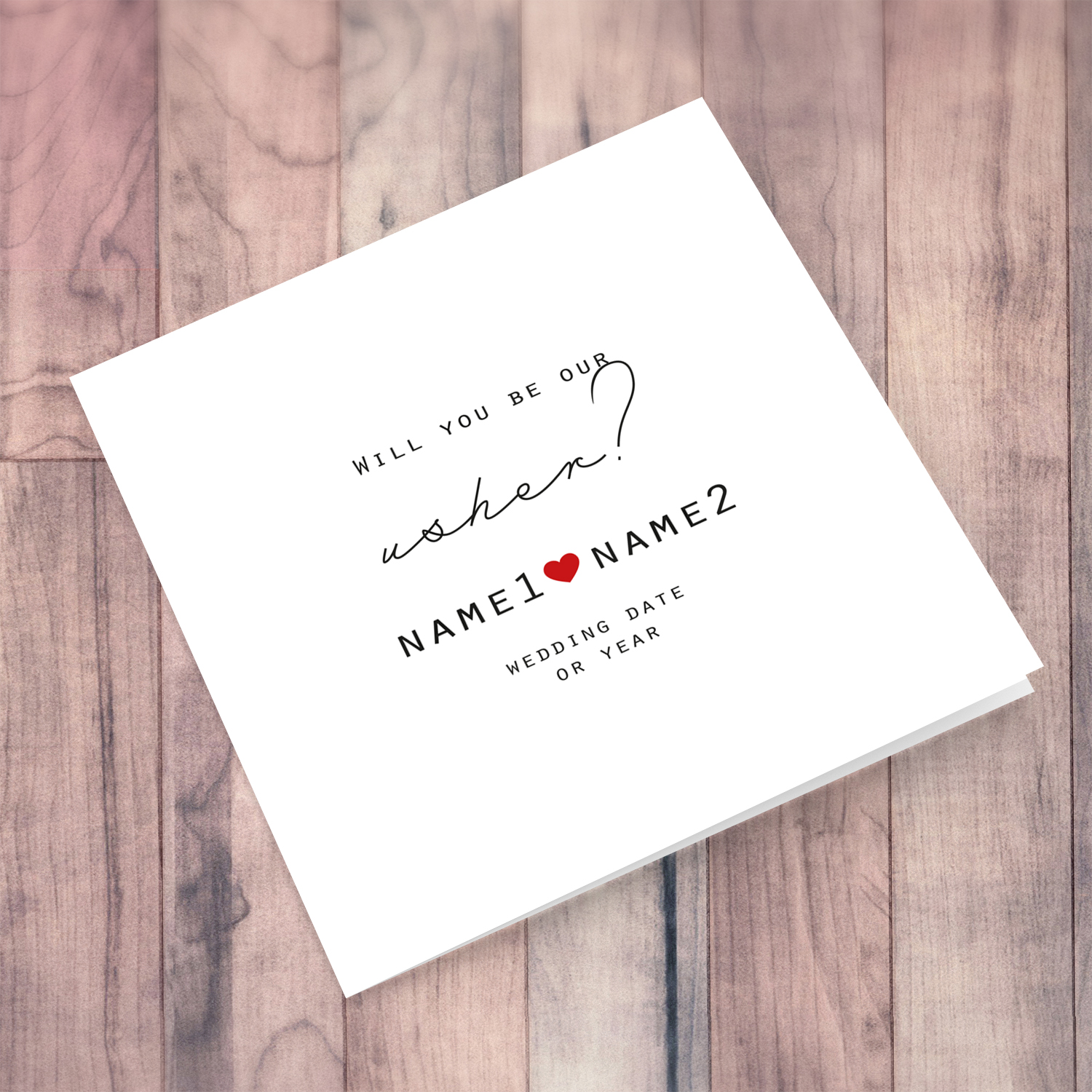 Will you be our Usher - minimalist bridal party card with red heart (Personalisable)