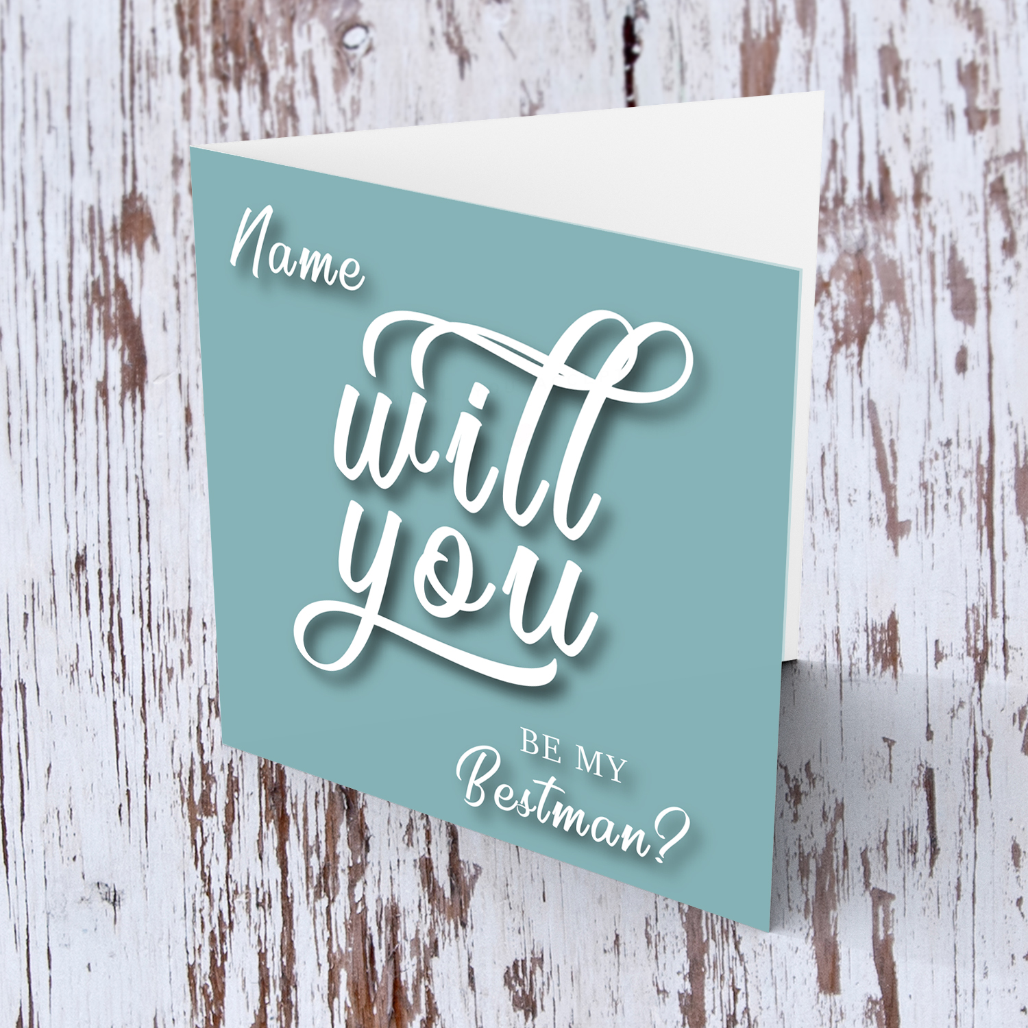 Will yo be my Bestman? - Personalisable Bridal card in English with dark turquoise background and white text  