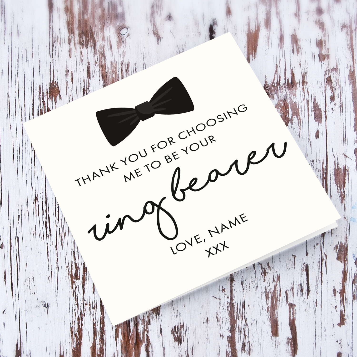 Cute bow ring bearer personalisable card (from ring bearer to couple) Wedding card in English